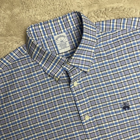 Brooks Brothers Other - Brooks Brothers 1818 Mens Regular Fit Non-Iron Stretch Check Shirt Blue Pink L